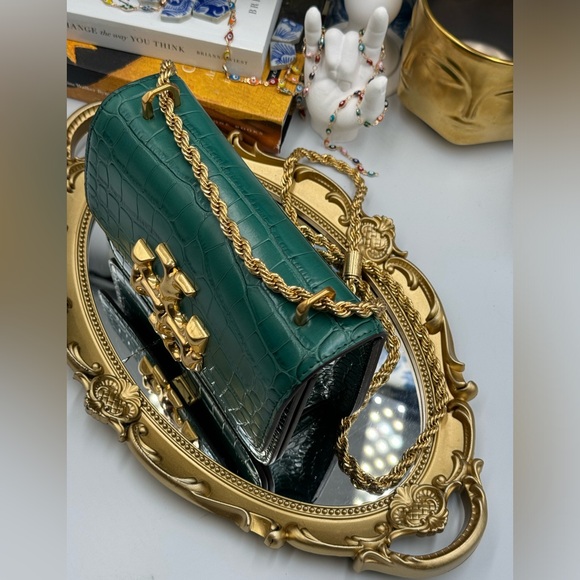 🆕 TORY BURCH 🧿 NWOT Eleanor Malachite Croc Embossed Shoulder Bag - AUTHENTIC - Picture 10 of 16